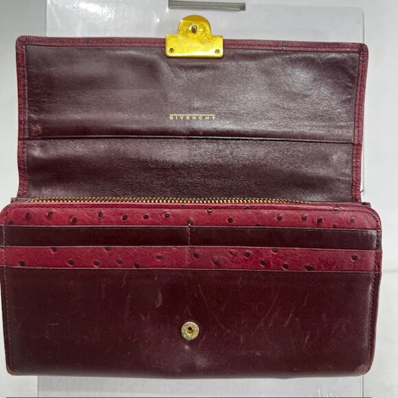 Vintage Retro Givenchy Ostritch  Burgendy Leather  Long Wallet Biflod   Logo(11) - Picture 5 of 12